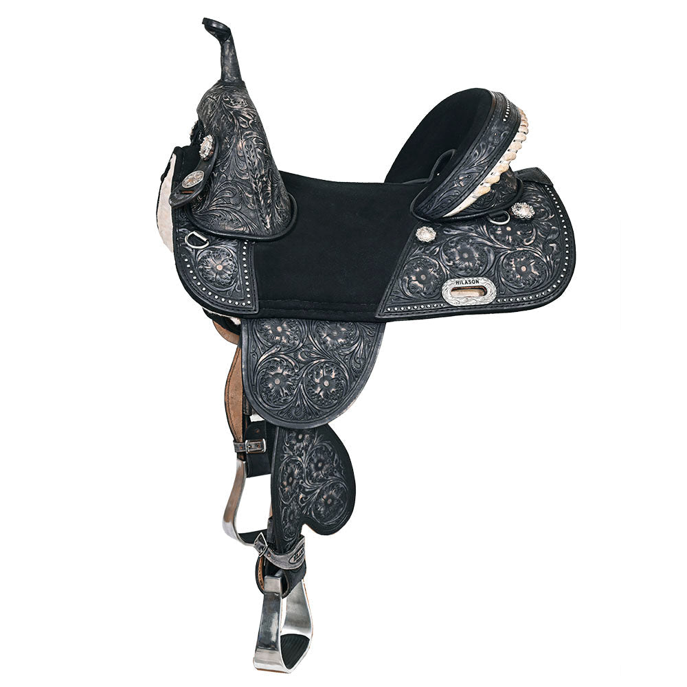 HILASON Western Horse Treeless Trail Barrel Saddle American Leather Black Rough Out w/ Tack Set