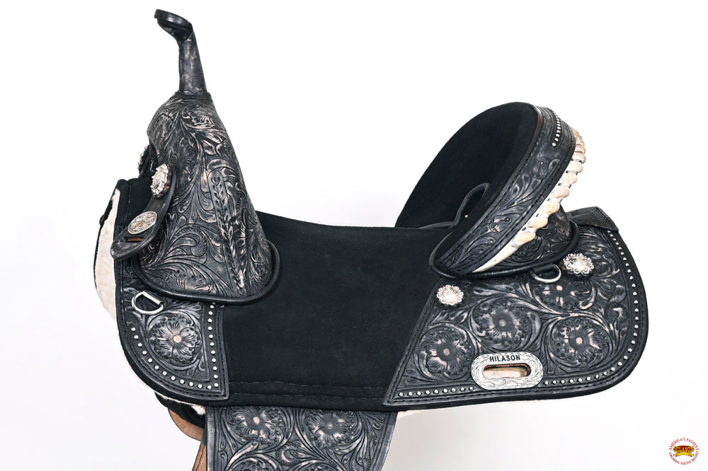 HILASON Western Horse Treeless Trail Barrel Saddle American Leather Black Rough Out w/ Tack Set