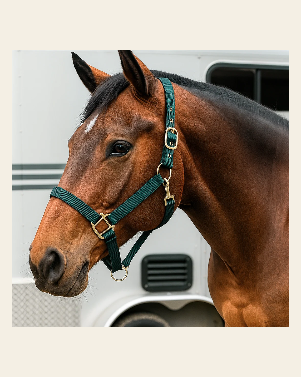 Hunter Green Nylon Horse Halter NHGRN on a warm cream background