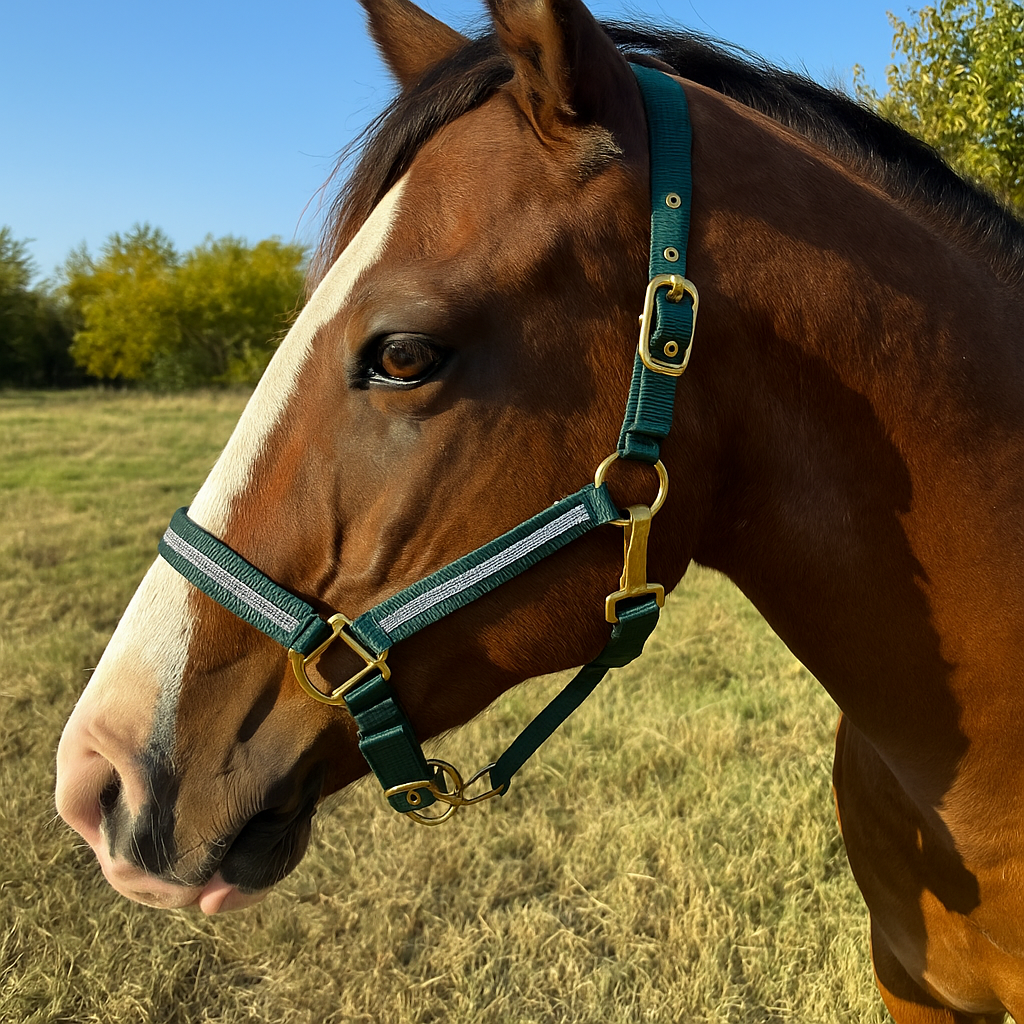 Hunter Green Bling Nylon Horse Halter BNHGRN — view 2