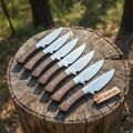 Tan Ridge Bushcraft Knife Set Handmade 7-Piece Full Tang Set with Walnut Handles