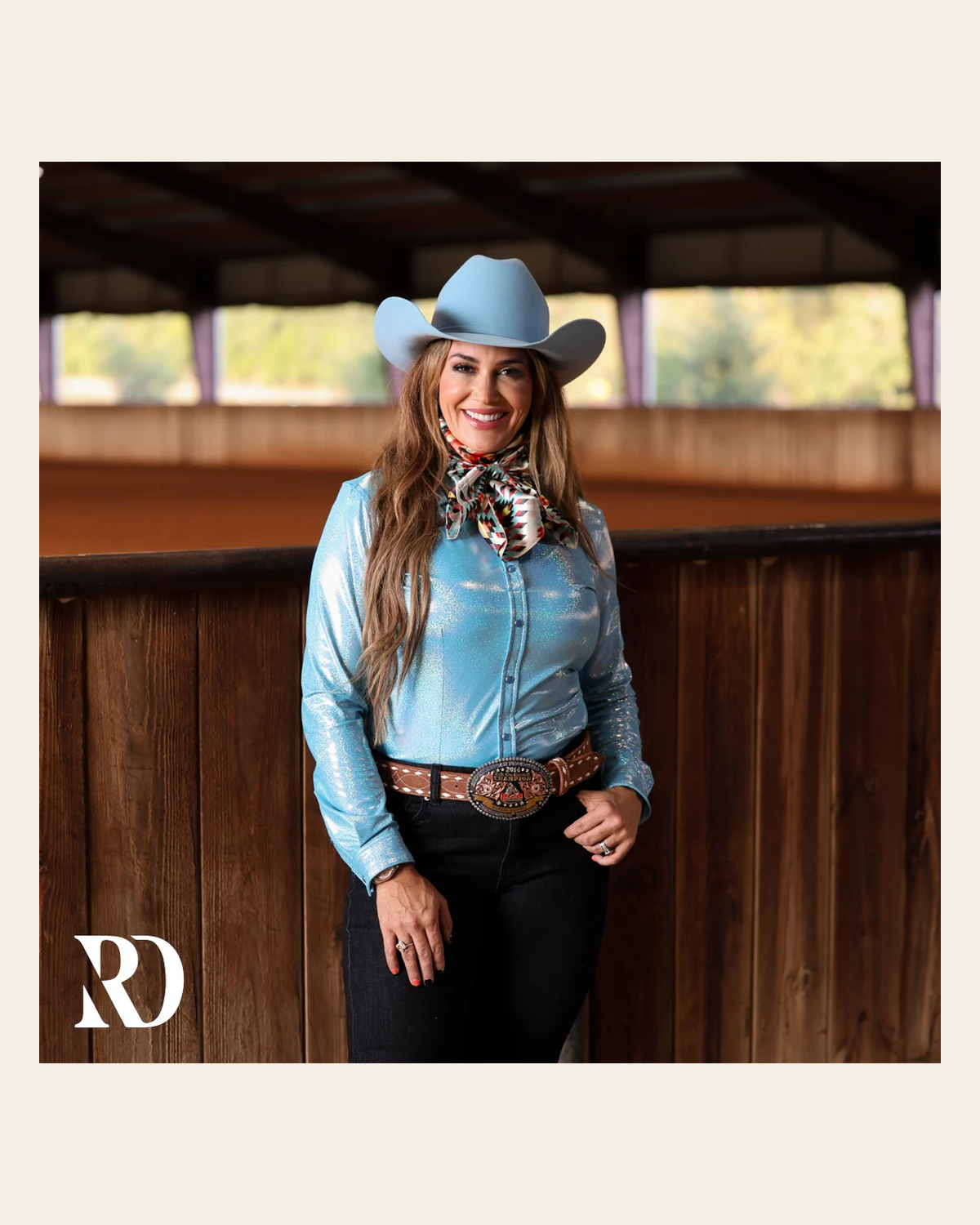 Ice Blue Sparkle Performance Rodeo Shirt on a warm cream background