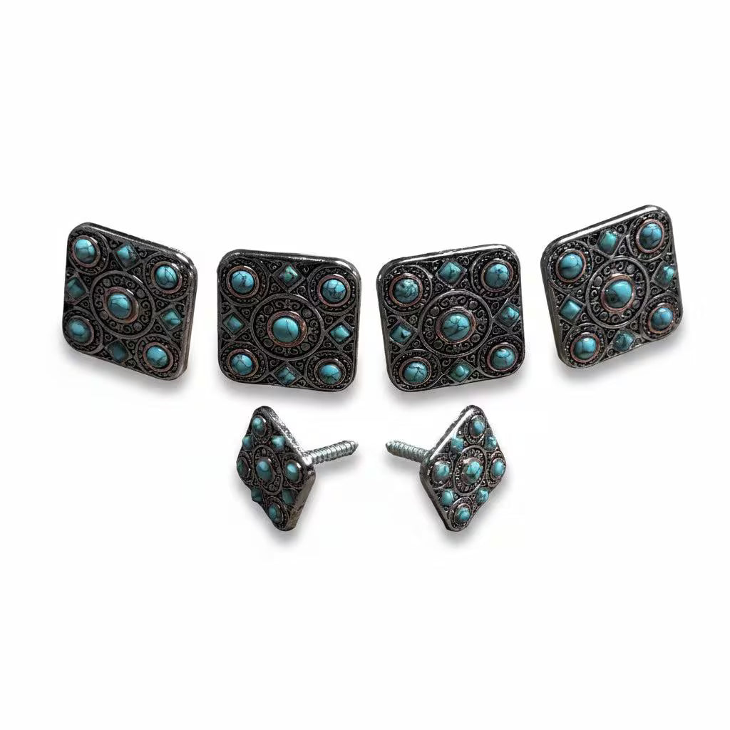 Antique Silver and Copper Square Turquoise Western Conchos W243 — view 8