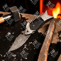 Handmade Ironclad Fish Damascus Folder with Black Honeycomb Handle