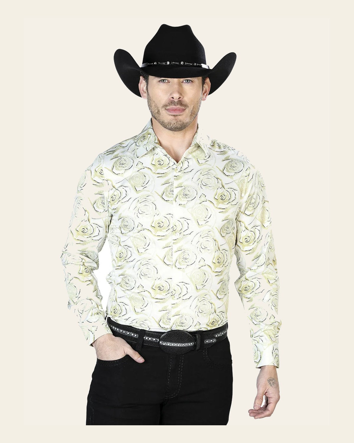 Ivory Casual Long Sleeve Shirt 43678 on a warm cream background