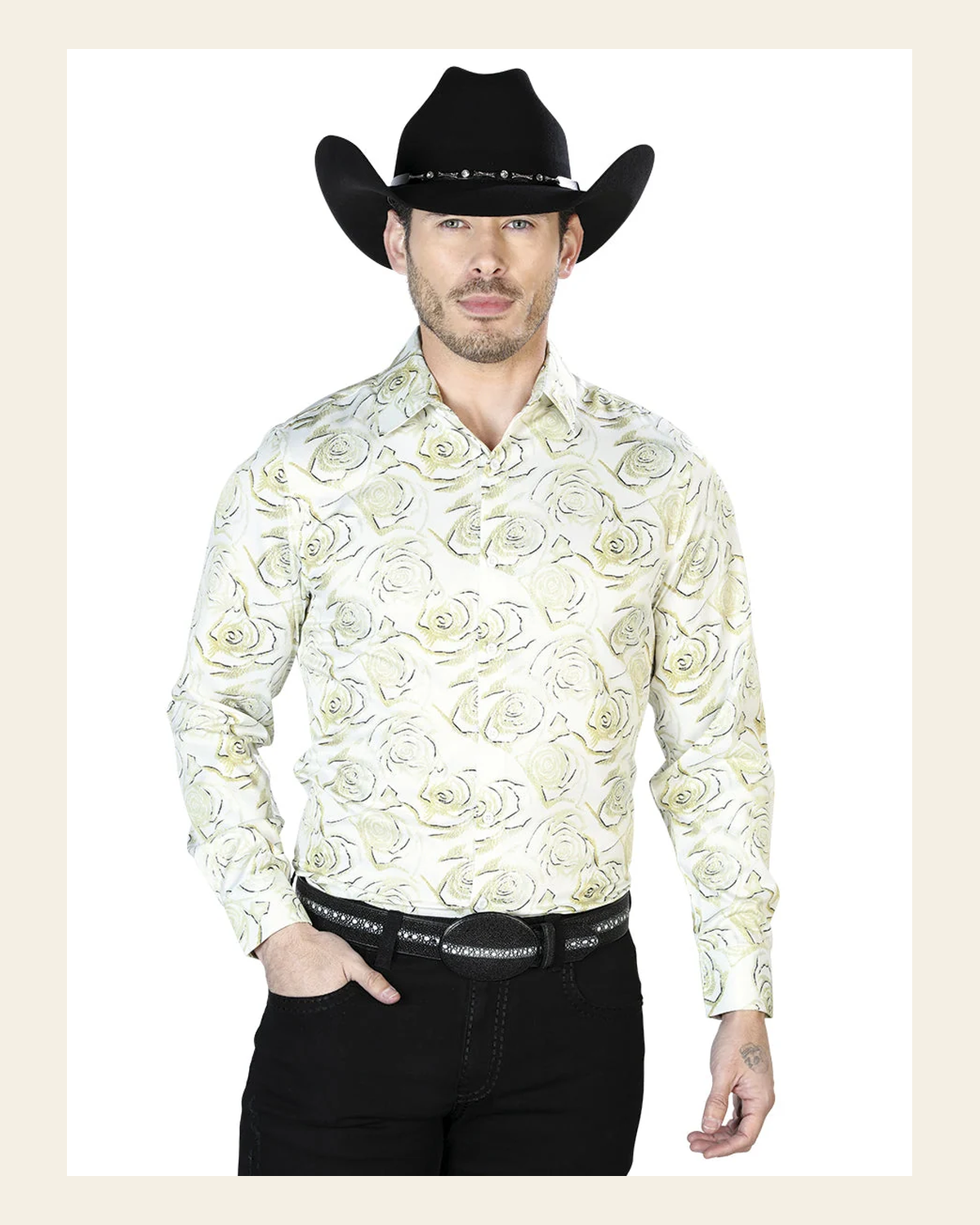 Ivory Casual Long Sleeve Shirt 43678 on a warm cream background