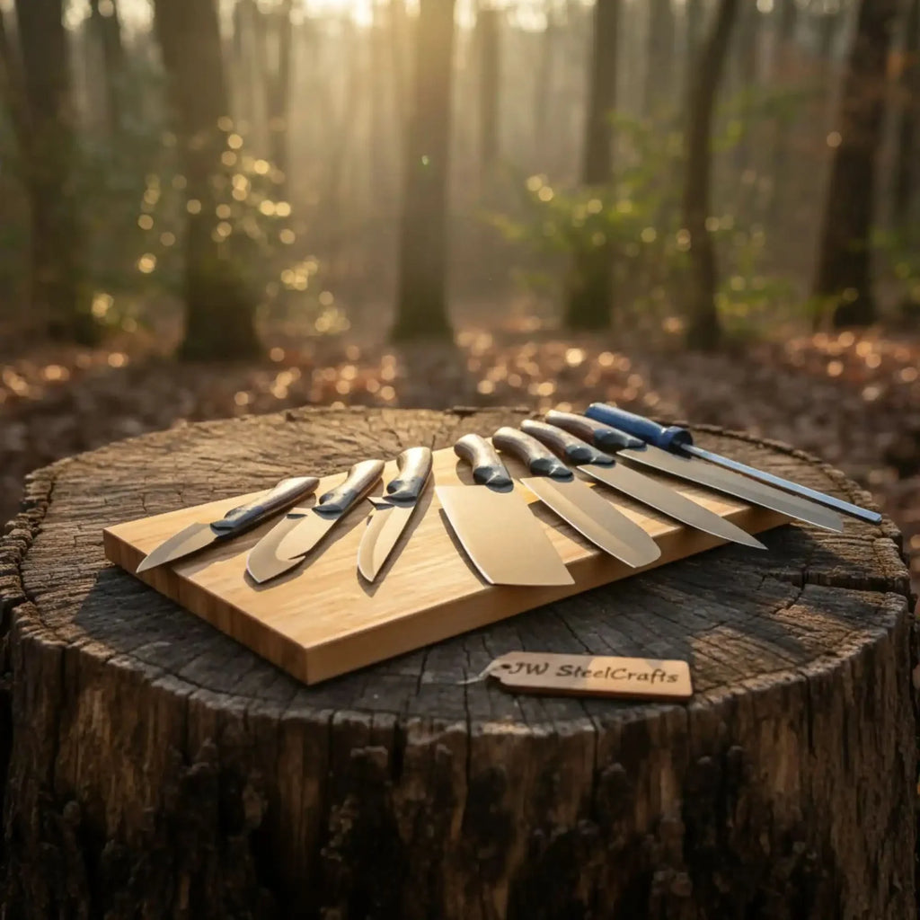 Custom Handmade Japanese Kitchen Knife Set with Multicolor Pakka Wood Handles
