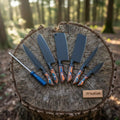 Custom Handmade Japanese Kitchen Knife Set with Multicolor Pakka Wood Handles