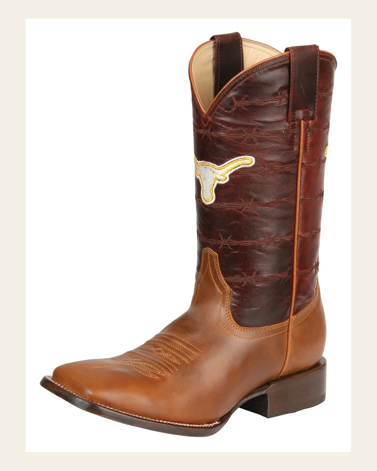 Jar Boots Men's Leather Cowboy Boots - Made in Mexico - Cognac Brown 45476 on a warm cream background