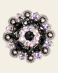 Jet & AB Antique Silver 1.5" European Crystal Concho on a warm cream background