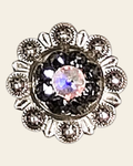 Jet & AB Antique Silver 1" European Crystal Concho on a warm cream background