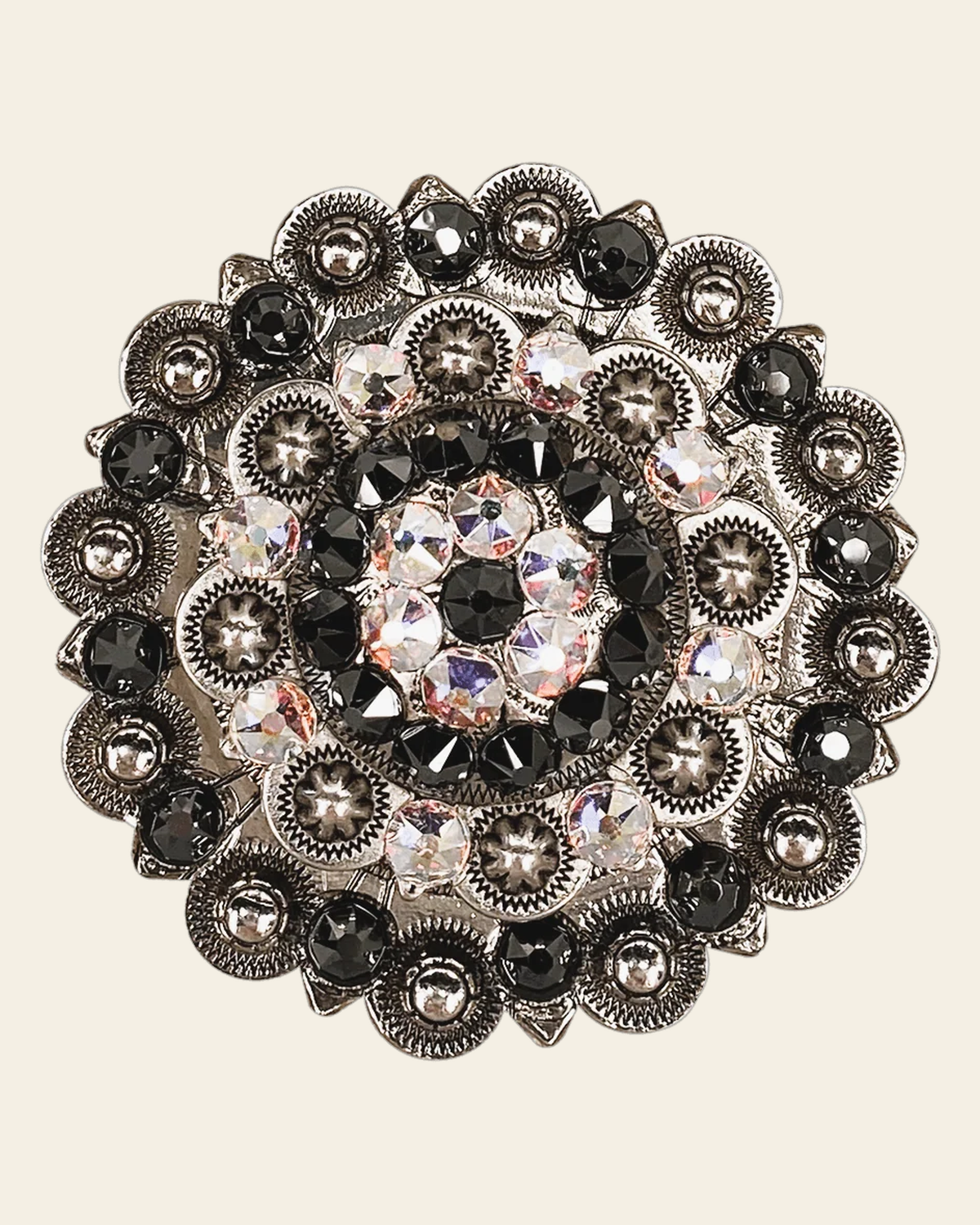 Jet & AB Antique Silver Berry Jacket European Crystal 3" on a warm cream background