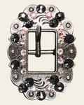 Jet & AB Antique Silver European Crystal Cart Buckle on a warm cream background