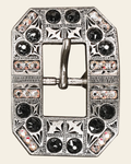 Jet & AB Antique Silver European Crystal Square Cart Buckle on a warm cream background