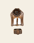 Jet Champagne & Topaz Copper European Crystal Buckle Keeper Set on a warm cream background