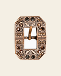 Jet Champagne & Topaz Copper European Crystal Square Cart Buckle on a warm cream background