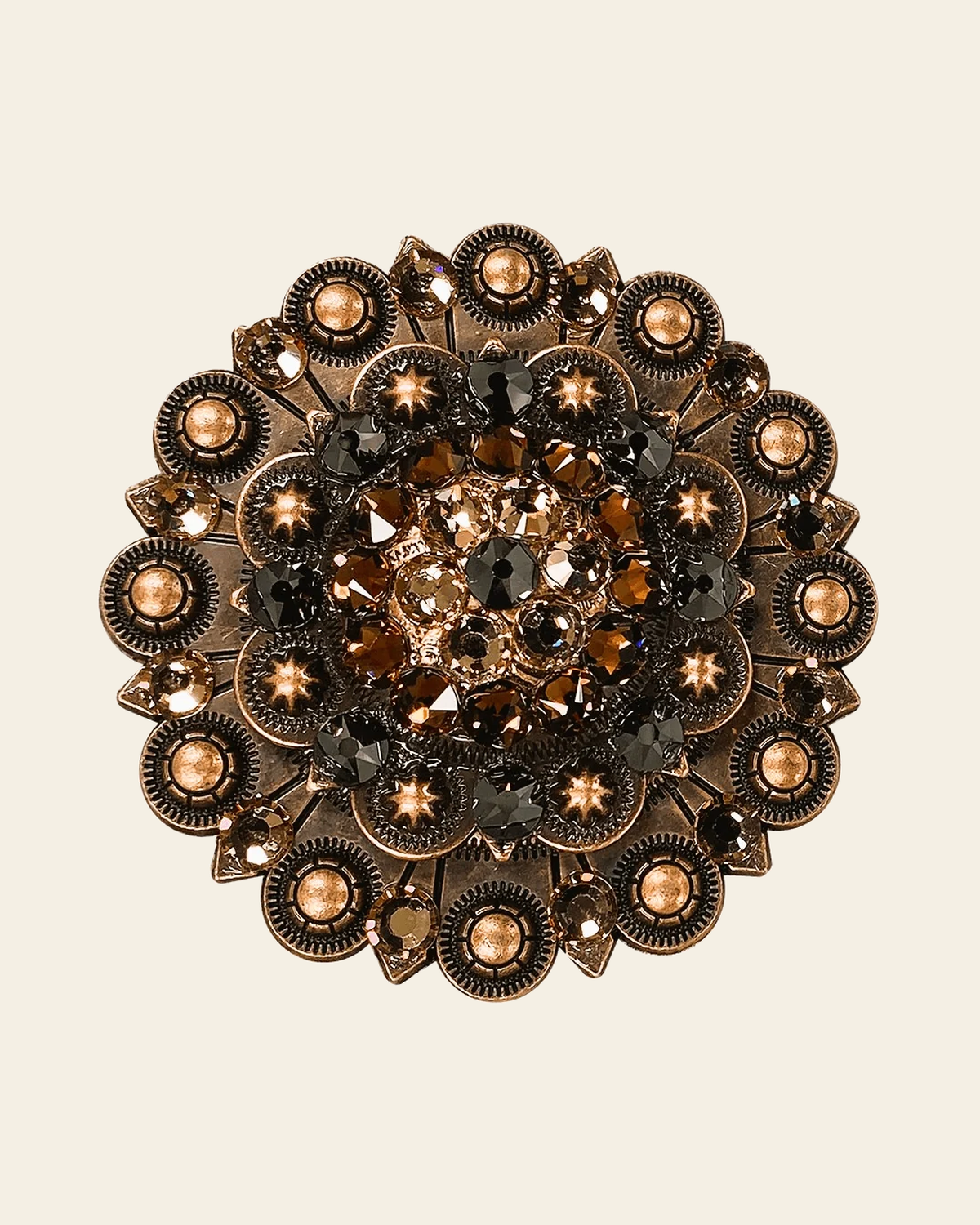 Jet Champagne & Topaz European Crystal Copper Berry Jacket on a warm cream background