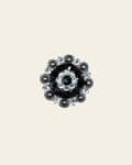 Jet & Clear Antique Silver 1.5" European Crystal Concho on a warm cream background