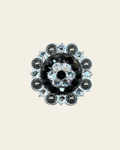 Jet & Clear Antique Silver 2" European Crystal Concho on a warm cream background