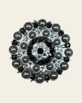 Jet & Clear Antique Silver Berry Jacket European Crystal Concho on a warm cream background