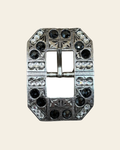 Jet & Clear Silver Square Cart Buckle European Crystal Concho on a warm cream background