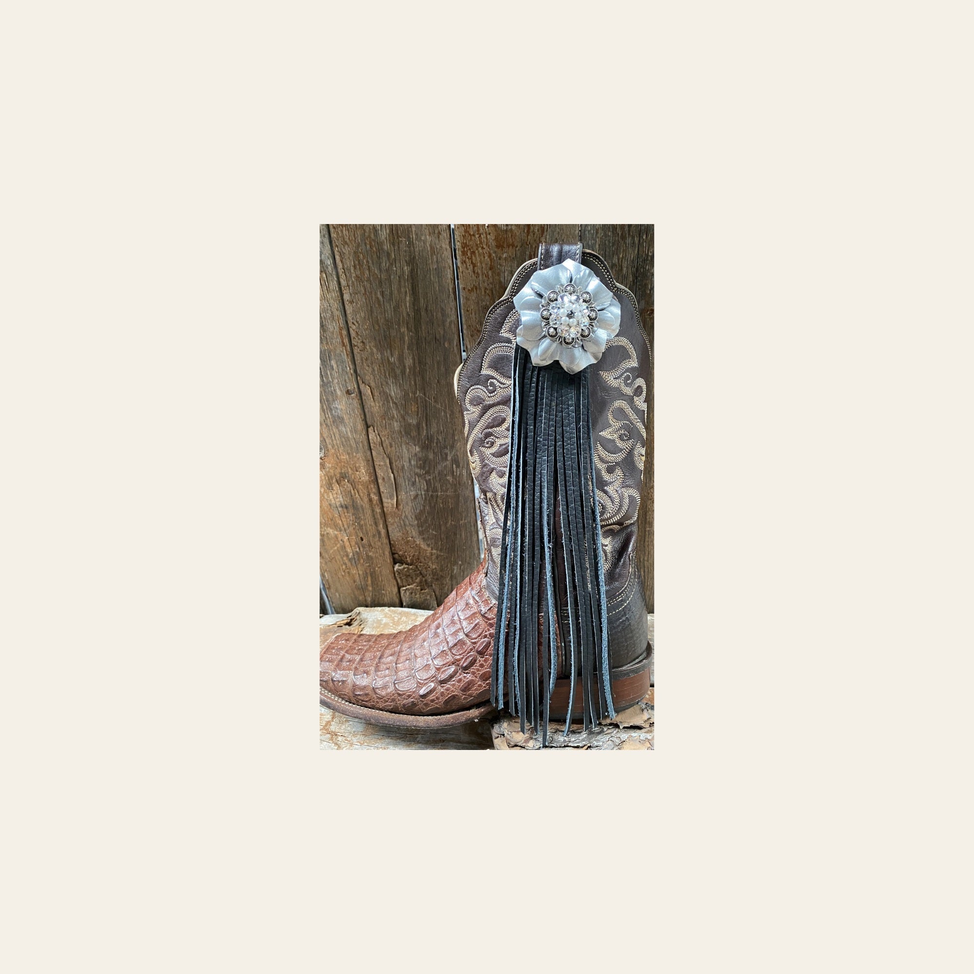Boot Cuff Jewelry - Silver Leather Flower - Concho - Fringe