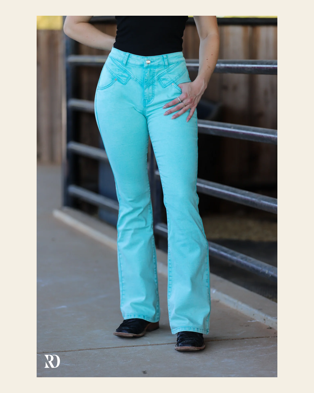 Jolene Bootcut - Turquoise on a warm cream background