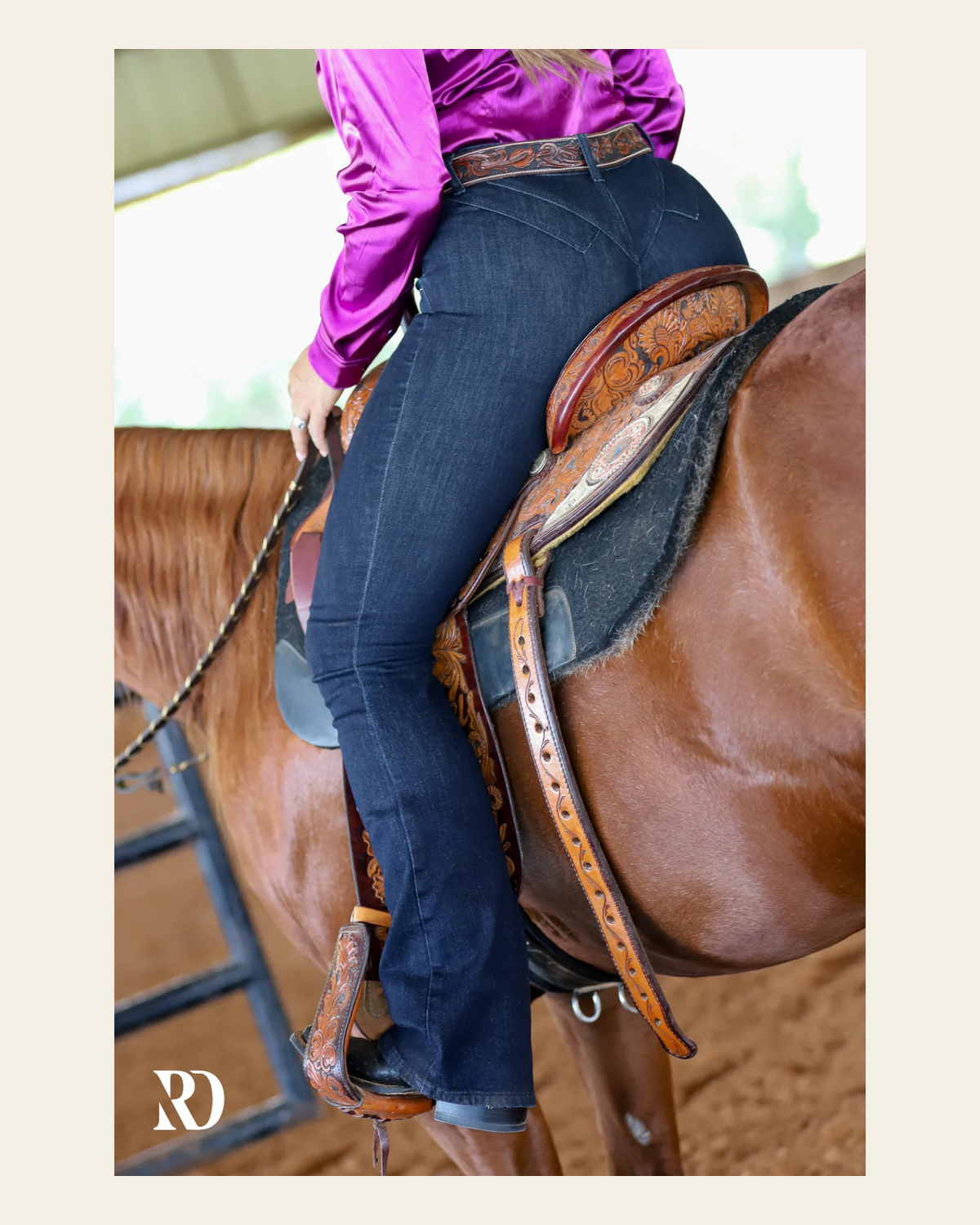 Jolene Bootcut - Dark Wash on a warm cream background