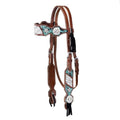 Hilason Western Floral Tooled Leather Headstall with Conchos & Fringe