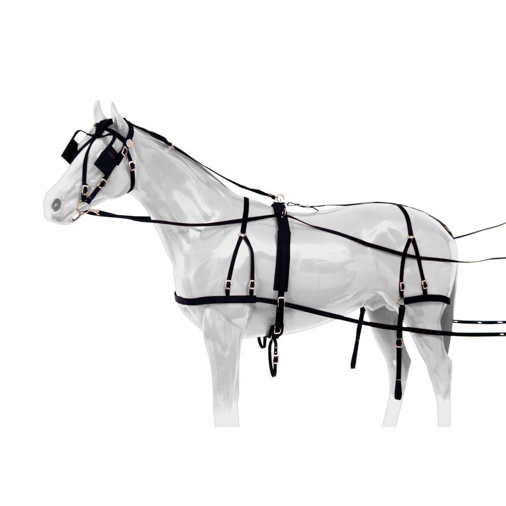 Tough1 Nylon Horse Harness | Lightweight Driving Harness with Blinders and Breeching