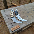 Damascus Steel Karambit Pair, Stag Horn & Wood Handle, 9-inch Blade