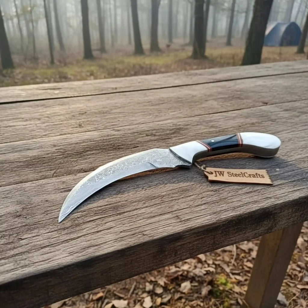 Karambit Knife with Black horn and Stainless steel handle.