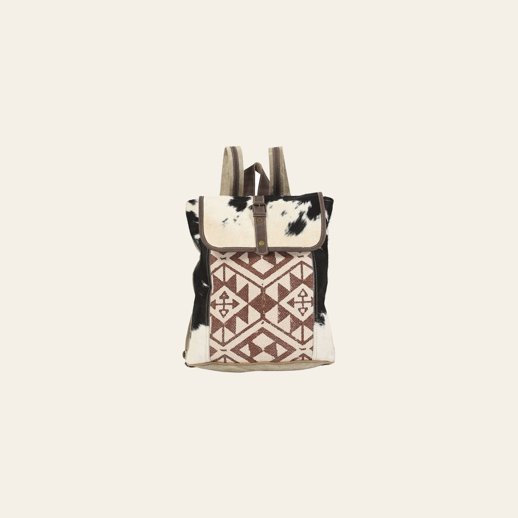 Ohlay Western Cowhide Backpack Women Genuine Top Grain Leather Canvas Travel Bag Hair-On Hide Design Vintage Rucksack