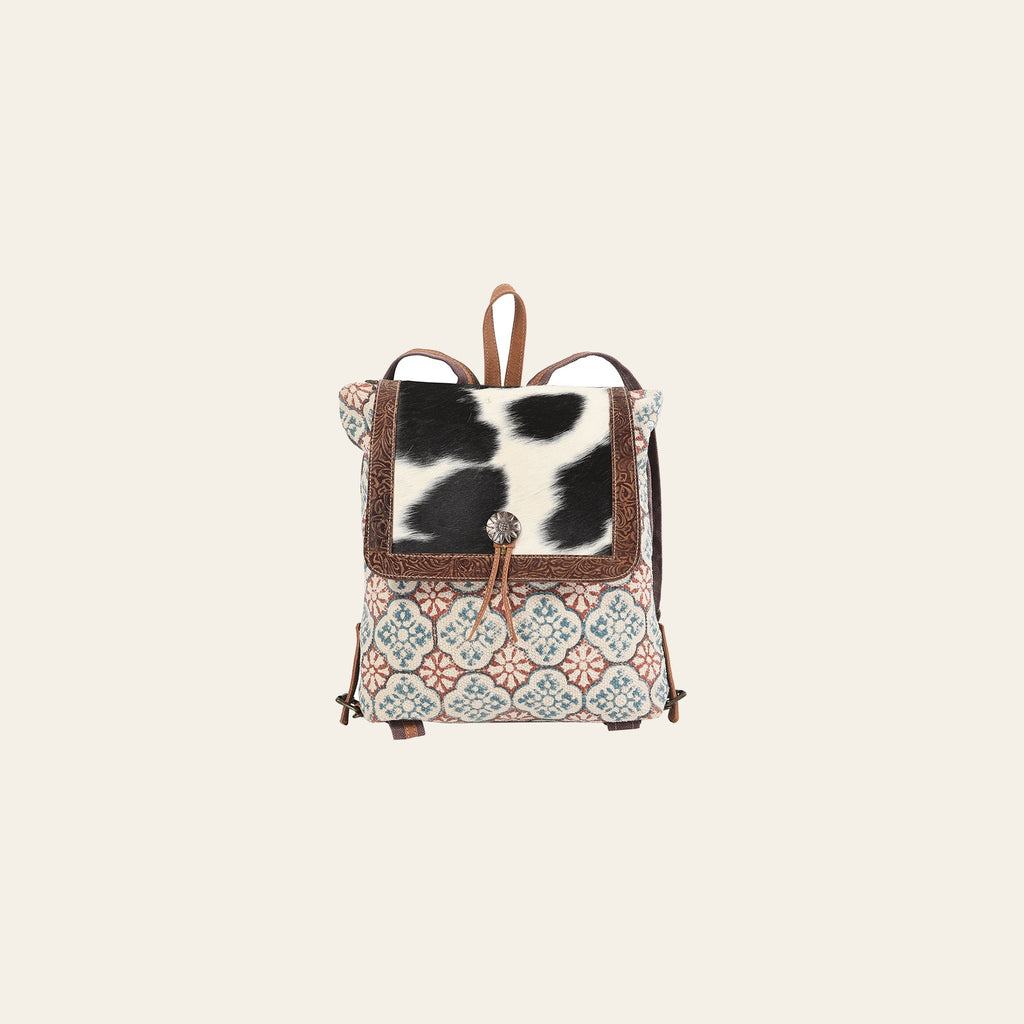 OHLAY Backpack Hand Tooled Upcycled Canvas Hair-On Genuine Leather Women Bag Western Handbag Purse Womens Handbags