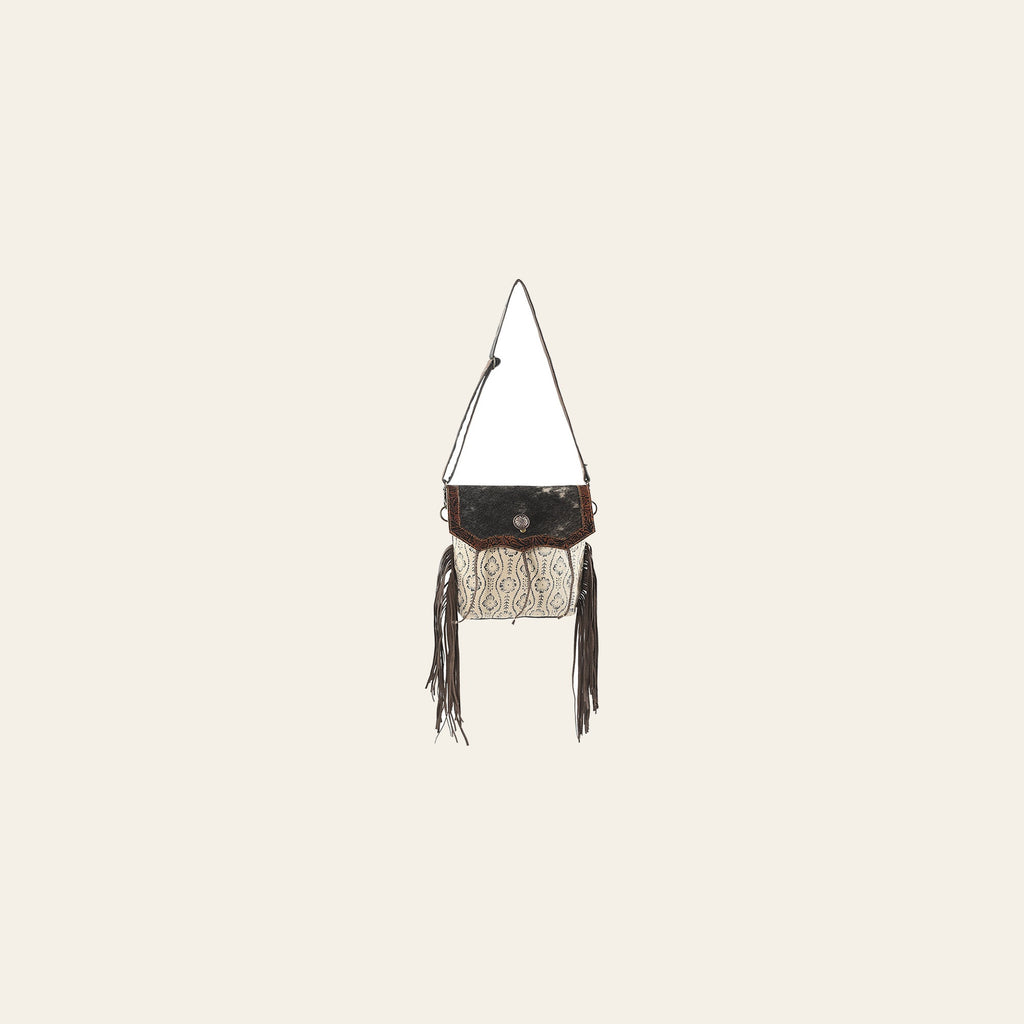OHLAY Cross Body Upcycled Wool Canvas Embossed Hair-On Genuine Leather Women Bag Western Handbag Purse Womens Handbags
