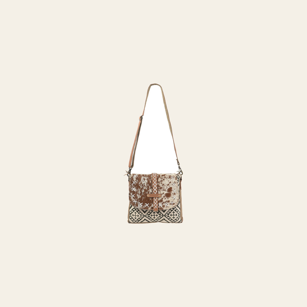OHLAY Cross Body Upcycled Wool Canvas Embossed Hair-On Genuine Leather Women Bag Western Handbag Purse Womens Handbags