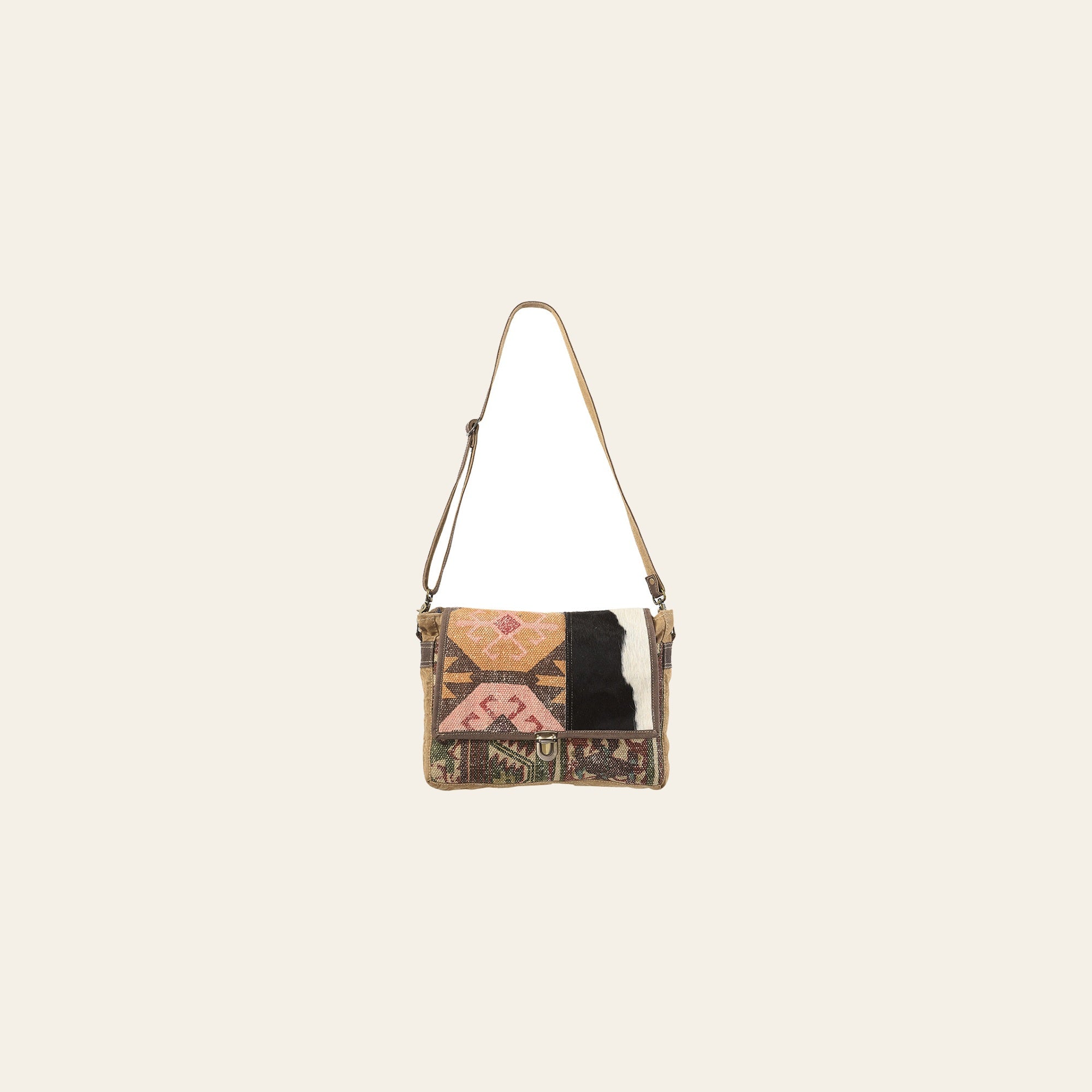 OHLAY Backpack Upcycled Canvas Hair-On Genuine Leather Women Bag Western Handbag Purse Womens Handbags Belt for Purses Summer