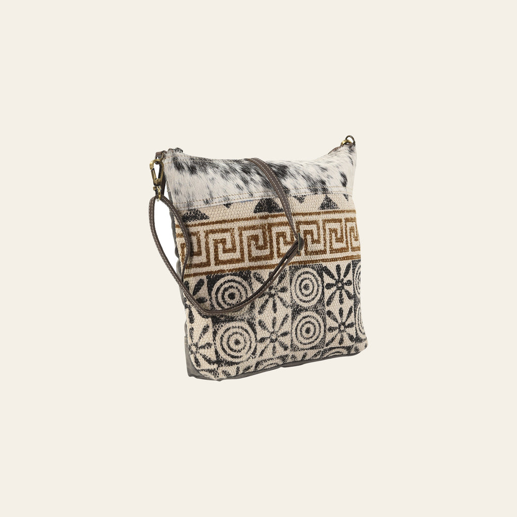 OHLAY Cross Body Upcycled Wool Canvas Embossed Hair-On Genuine Leather Women Bag Western Handbag Purse Womens Handbags