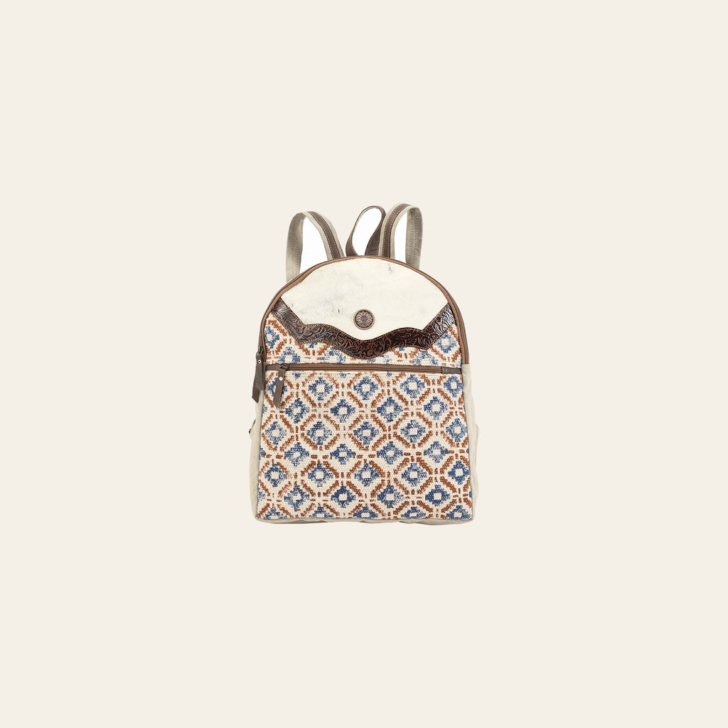 OHLAY Backpack Hand Tooled Upcycled Canvas Hair-On Genuine Leather Women Bag Western Handbag Purse Womens Handbags