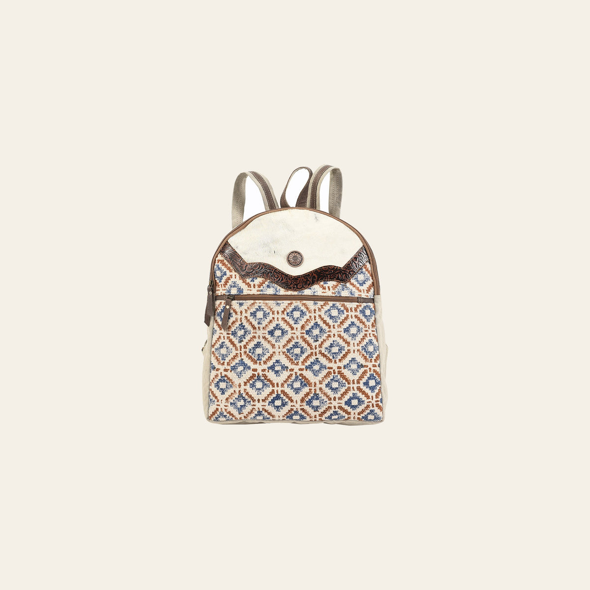 OHLAY Backpack Hand Tooled Upcycled Canvas Hair-On Genuine Leather Women Bag Western Handbag Purse Womens Handbags
