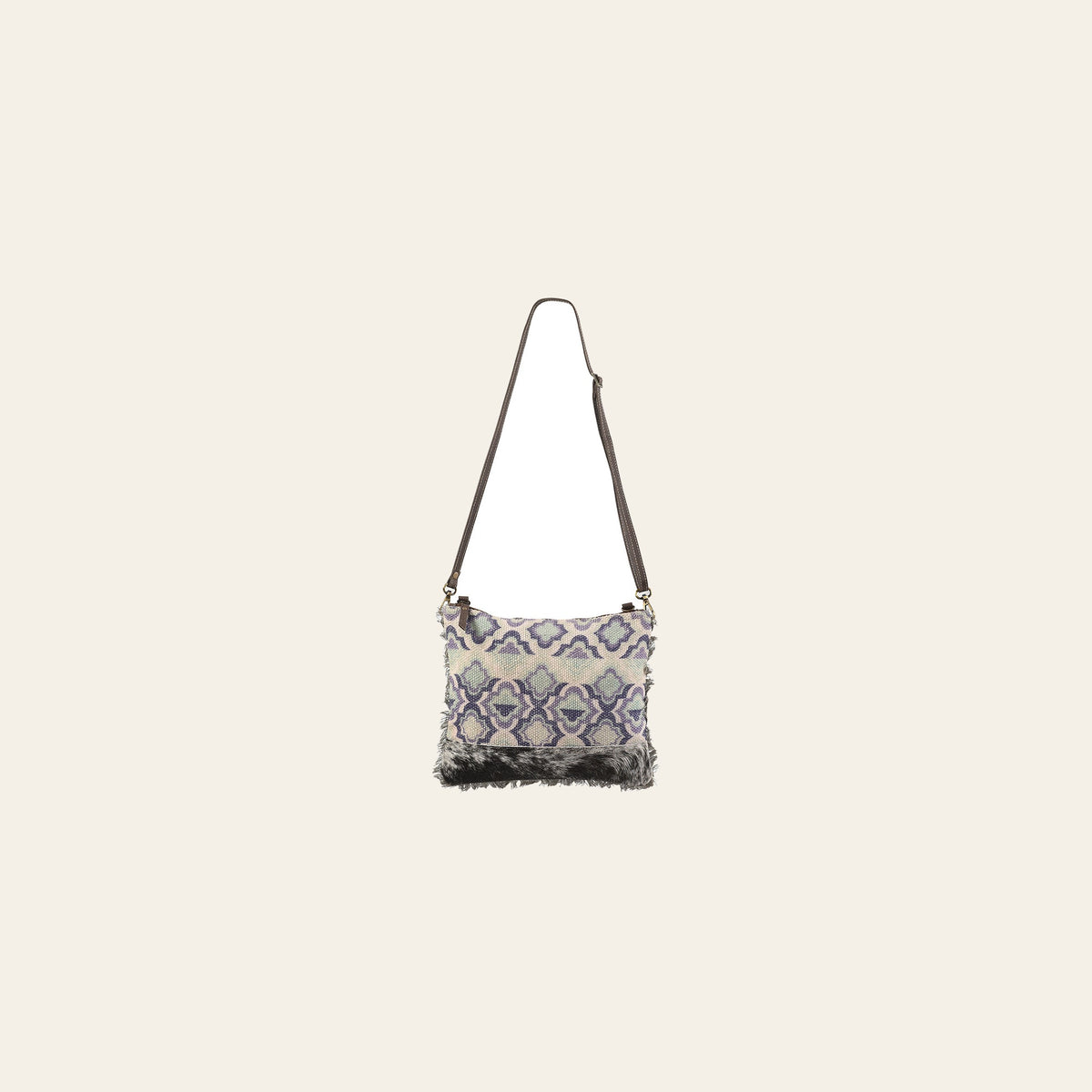 OHLAY Cross Body Upcycled Wool Canvas Embossed Hair-On Genuine Leather Women Bag Western Handbag Purse Womens Handbags