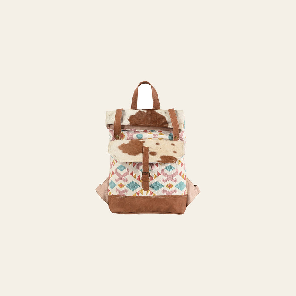 OHLAY Backpack Upcycled Canvas Hair-On Genuine Leather Women Bag Western Handbag Purse Womens Handbags Belt for Purses Summer