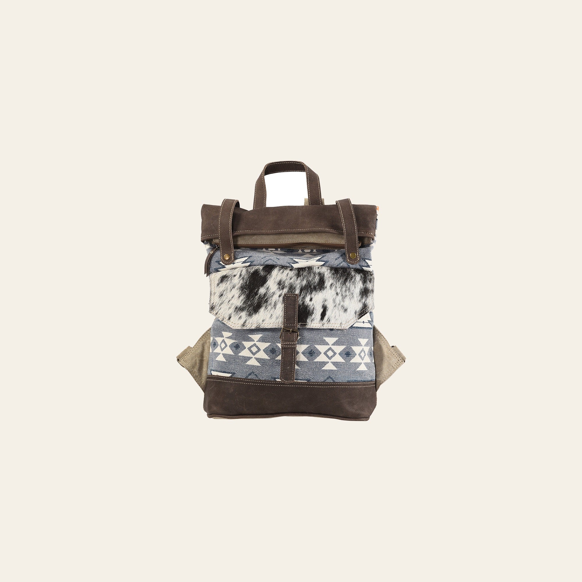 OHLAY Backpack Upcycled Canvas Hair-On Genuine Leather Women Bag Western Handbag Purse Womens Handbags Belt for Purses Summer