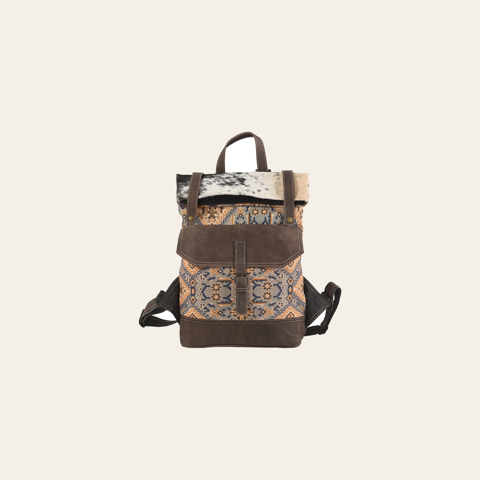 OHLAY Backpack Upcycled Canvas Hair-On Genuine Leather Women Bag Western Handbag Purse Womens Handbags Belt for Purses Summer