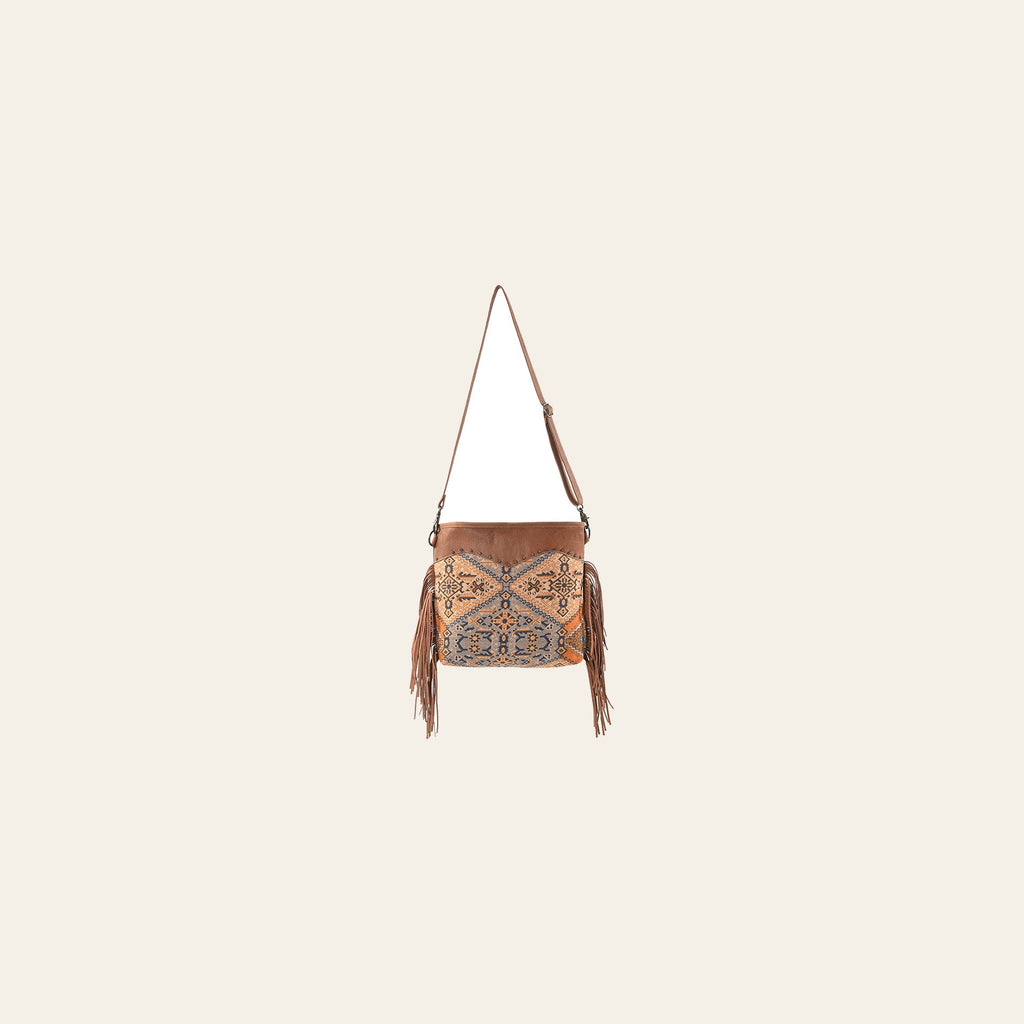OHLAY Cross Body Upcycled Wool Canvas Embossed Genuine Leather Women Bag Western Handbag Purse Womens Handbags Belt Summer