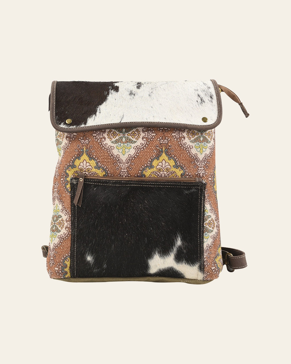 OHLAY Backpack Upcycled Canvas Hair-On Genuine Leather Women Bag Western Handbag Purse Womens Handbags Belt for Purses Summer