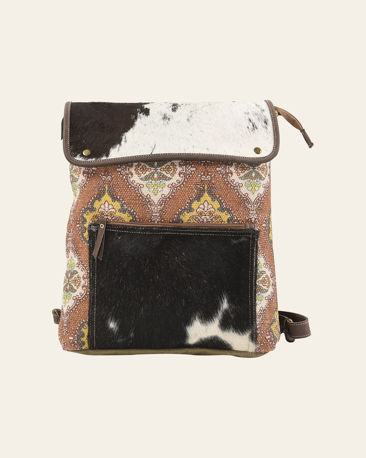 OHLAY Backpack Upcycled Canvas Hair-On Genuine Leather Women Bag Western Handbag Purse Womens Handbags Belt for Purses Summer