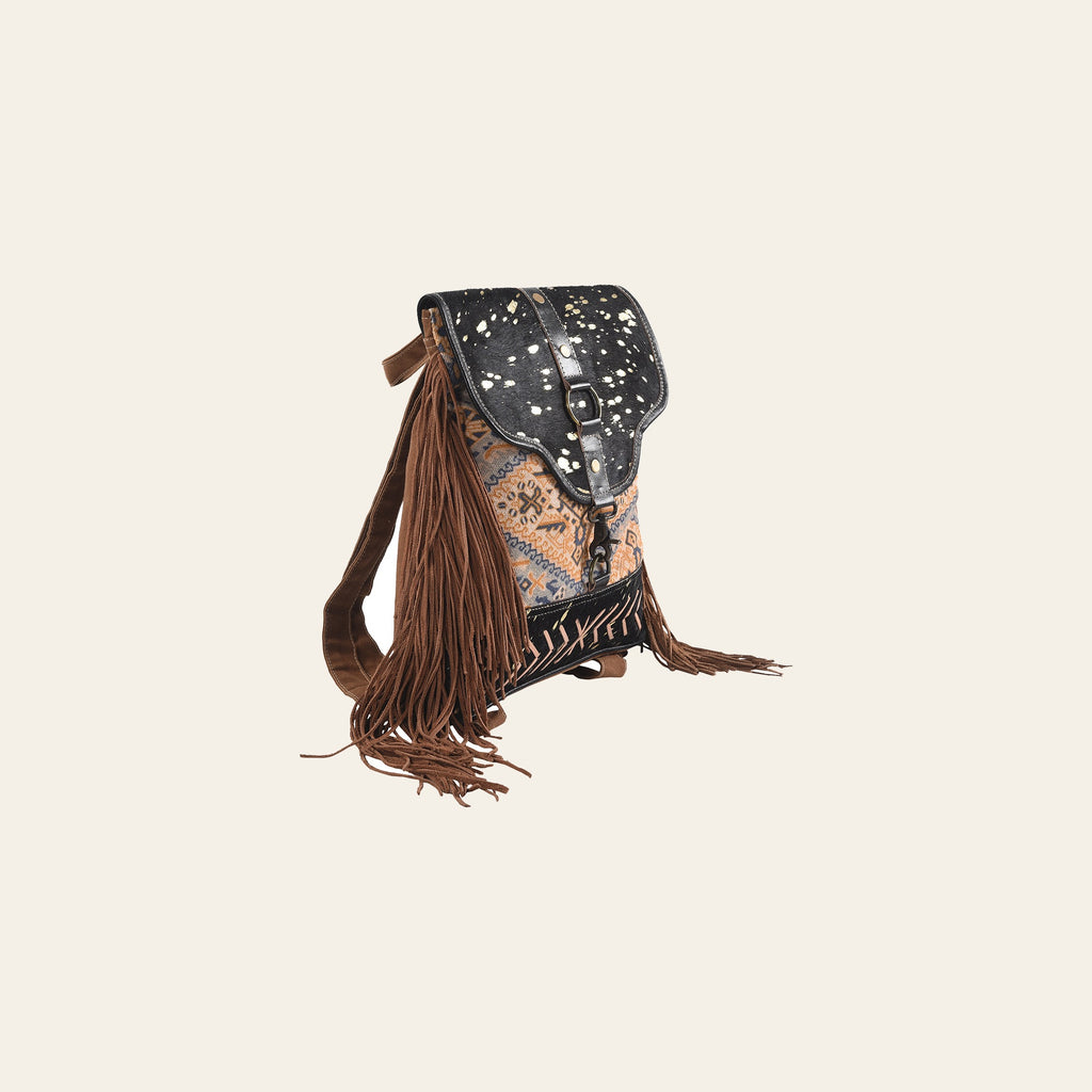 OHLAY Backpack Upcycled Canvas Hair-On Genuine Leather Women Bag Western Handbag Purse Womens Handbags Belt for Purses Summer