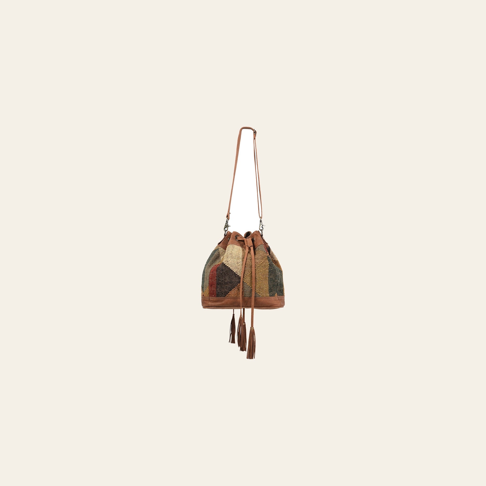 OHLAY Bucket Bag Leather and Upcycled Canvas Ladies | Women Western Handbag Belt for Womens Summer