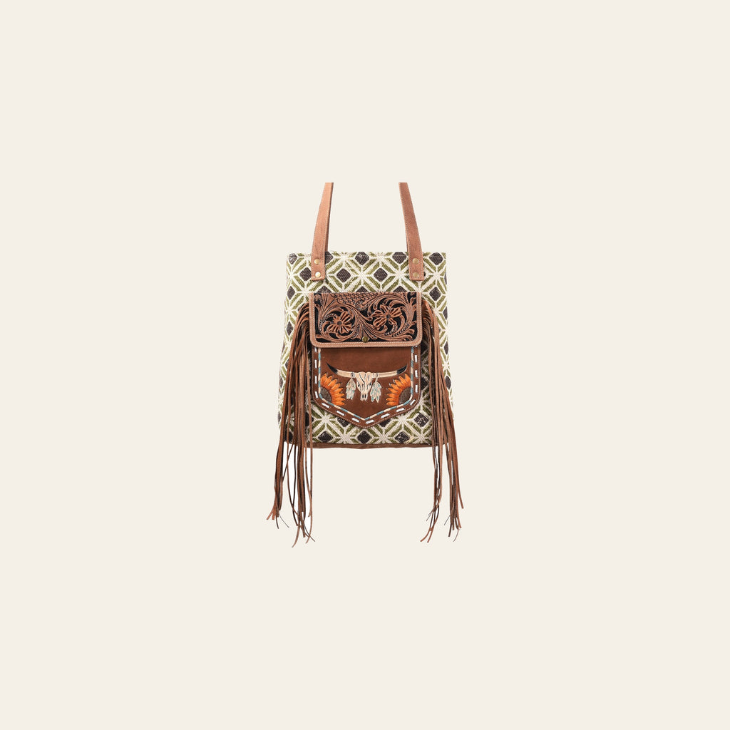 OHLAY KB367 TOTE Hand Tooled Upcycled Wool Canvas Genuine Leather women bag western handbag purse
